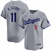 Men's Los Angeles Dodgers #11 Roki Sasaki Gray Cool Base Stitched Jersey Dzhi,baseball caps,new era cap wholesale,wholesale hats